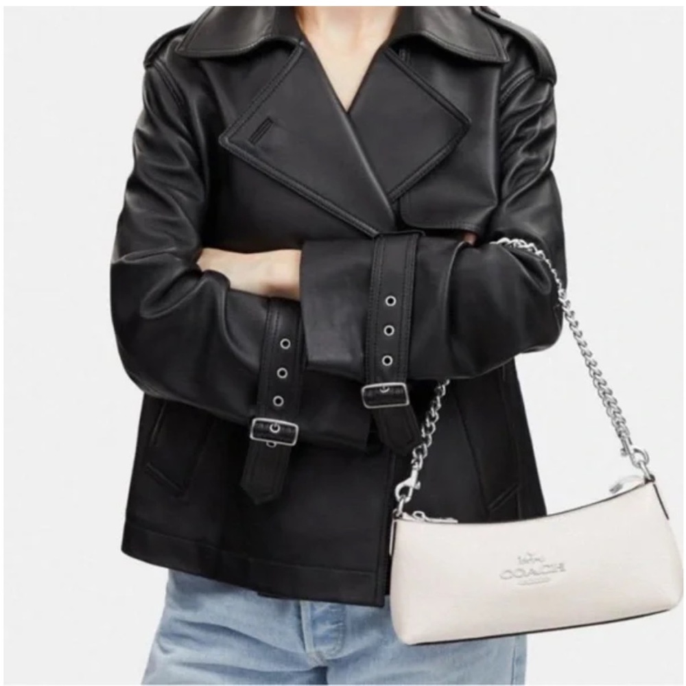 NWT Coach Charlotte Shoulder Bag Pebble Leather chalk white with silver hardware